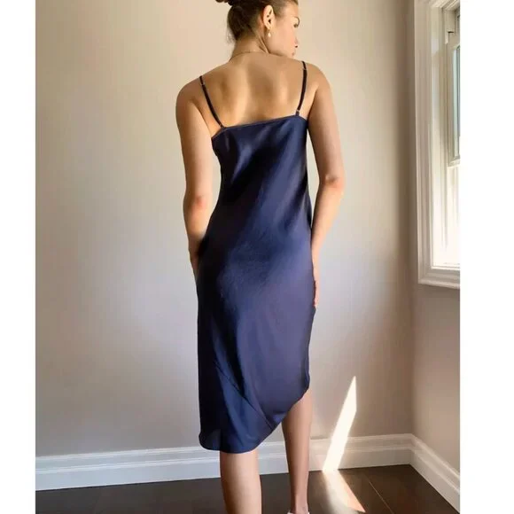 Aritzia Wilfred Only Satin Midi Slip Dress Navy Blue Size Medium - Picture 4 of 7